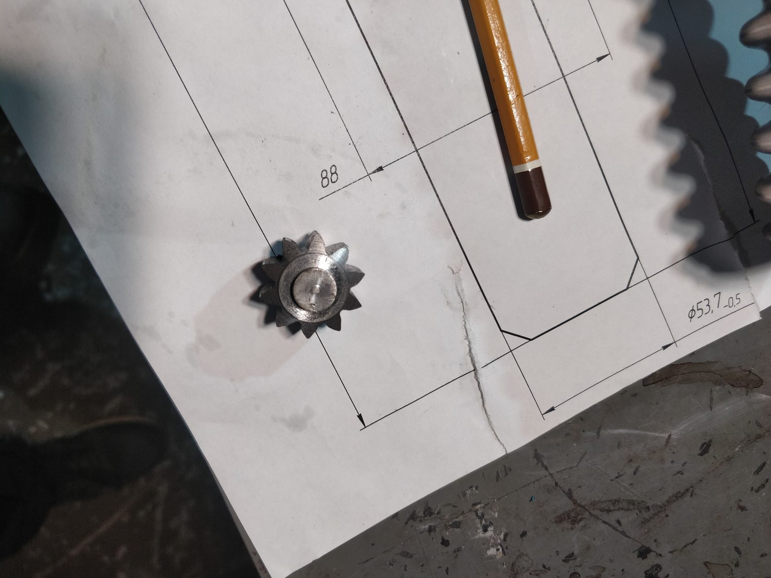 Machined pinion gear and saw blade